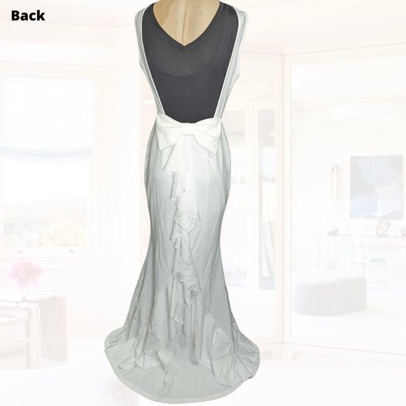 [NWT] Backless, Sleeveless, Accent Bow w/ Ruffles Mermaid Wedding Gown size L - Picture 3 of 6